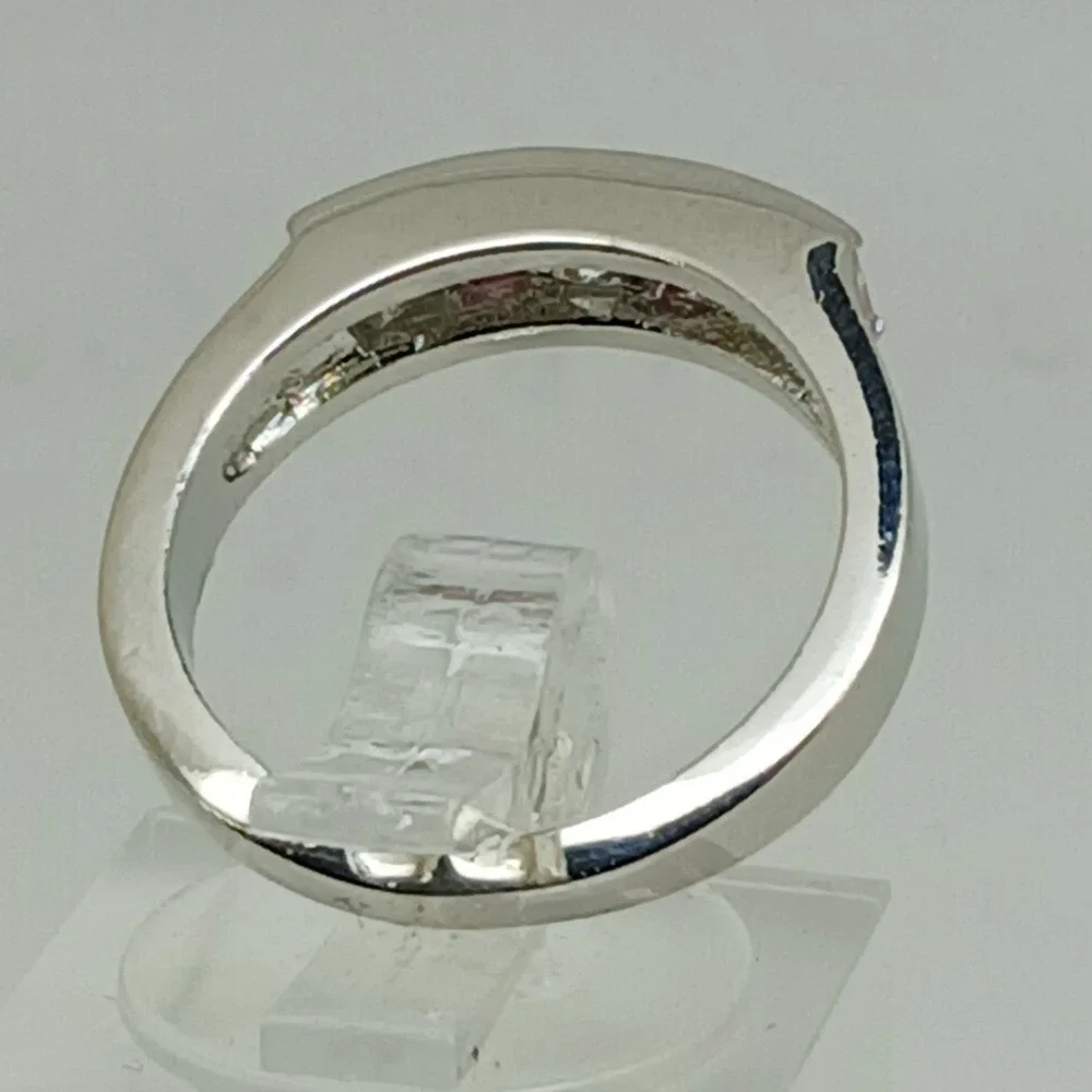 Vintage 90s Pink Clear Princess Cut CZ Channel Set Silver Tone Band Ring Size 10
